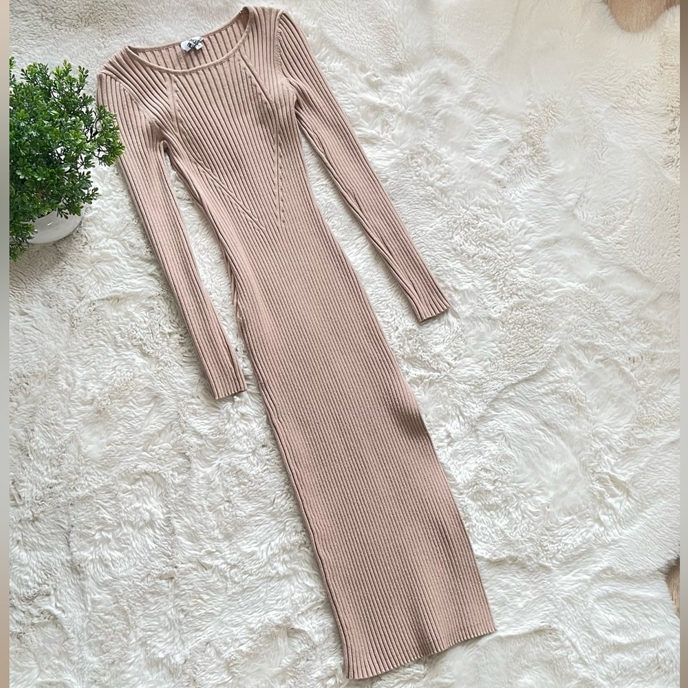 Like New Princess Polly Beige Ribbed Long Sleeve Dress - Picture 2 of 4